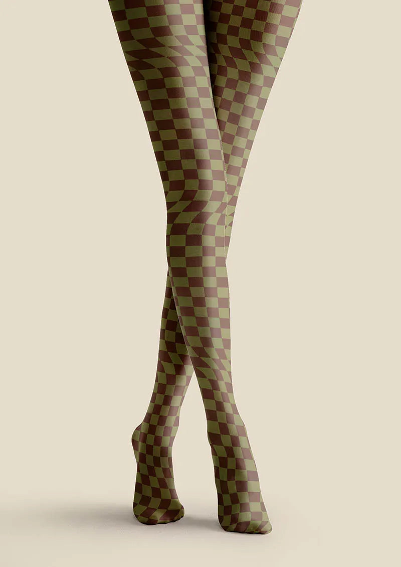 Viken Plan Geometric Art Mocha Diamond Tights Hosiery Pantyhose