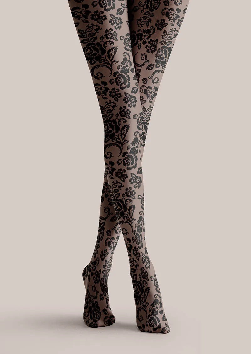 Viken Plan Flower Print Dark Bloom Tights Hosiery Pantyhose