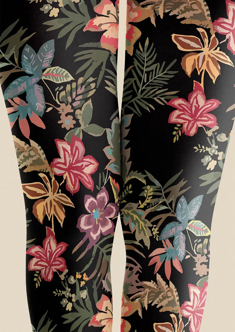 Viken Plan Floral pattern Night Bloom Tights Hosiery Pantyhose