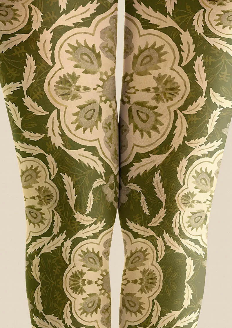 Viken Plan Floral pattern Olive Floral Tights Hosiery Pantyhose