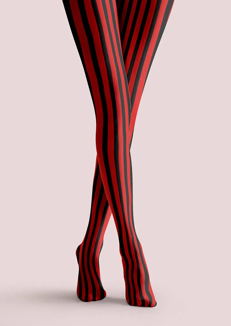 Viken Plan Electric Red Stripes Tights Hosiery Pantyhose