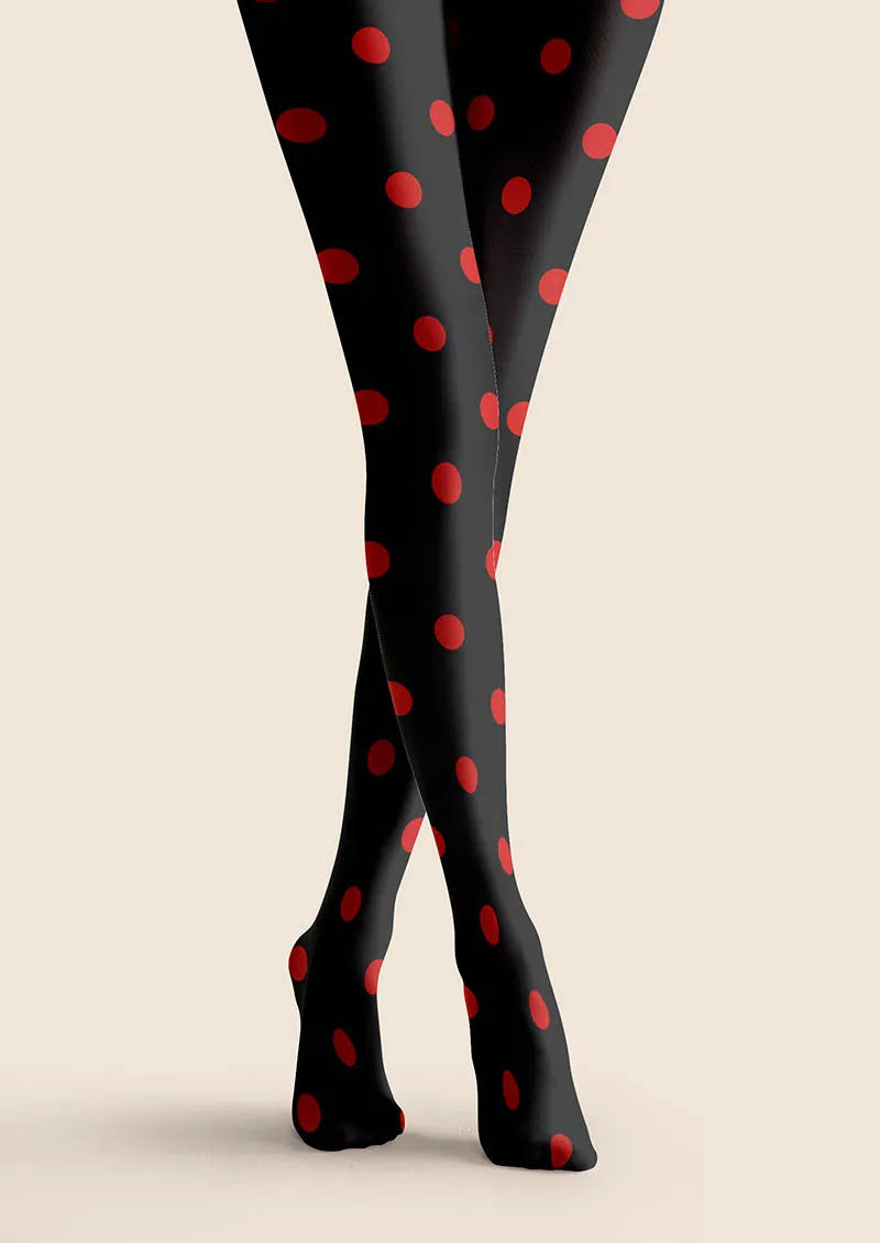 Viken Plan Christmas Retro Polka Red Tights Hosiery Pantyhose