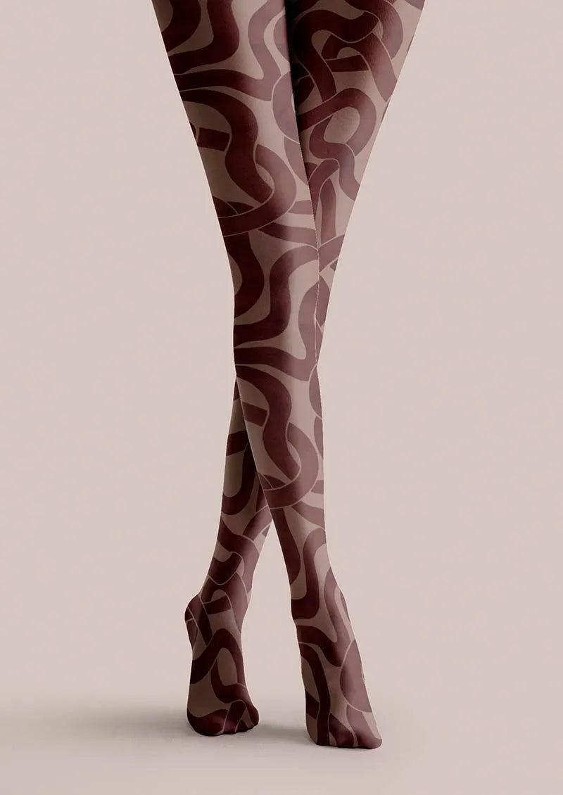 Viken Plan Brown Wave Art Tights Hosiery Pantyhose