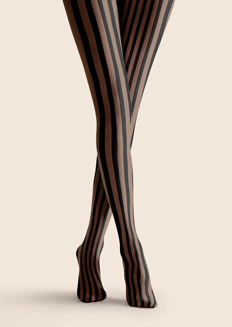Viken Plan Mocha Vertical Stripes Tights Hosiery Pantyhose