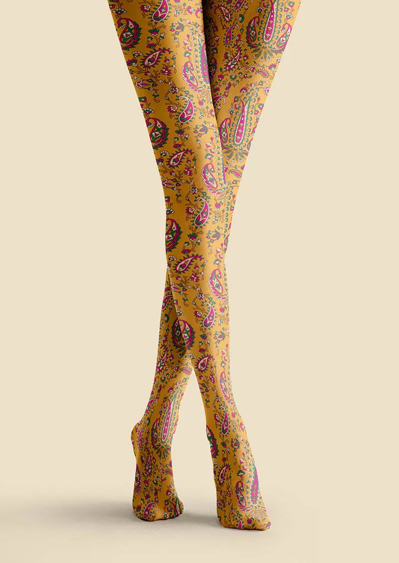 Viken Plan Warm Gold Paisley Tights Hosiery Pantyhose