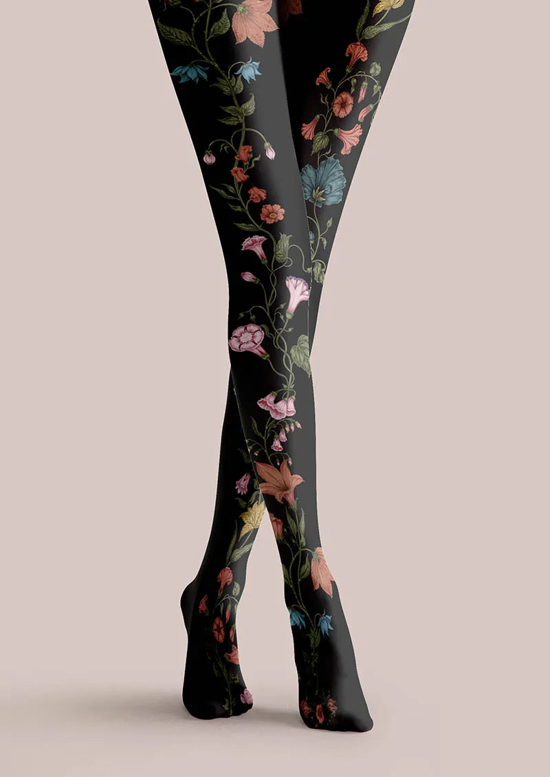 Viken Plan Midnight Garden Floral Tights Hosiery Pantyhose