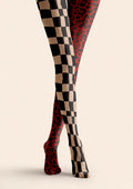 Viken Plan Geometric Art Split Checker Tights Hosiery Pantyhose