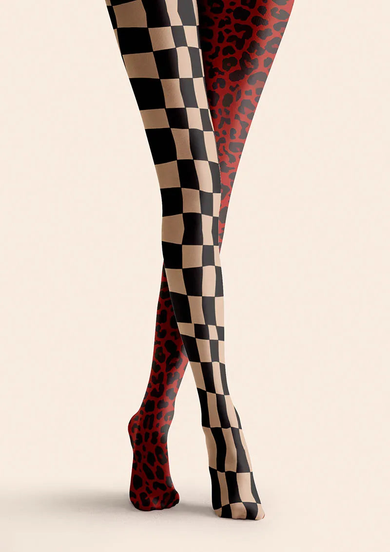 Viken Plan Geometric Art Split Checker Tights Hosiery Pantyhose