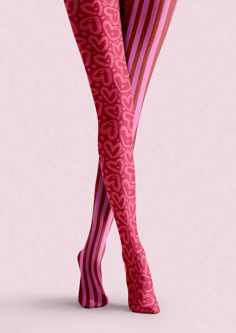 Viken Plan Valentine's Day Love Stripes Tights Hosiery Pantyhose