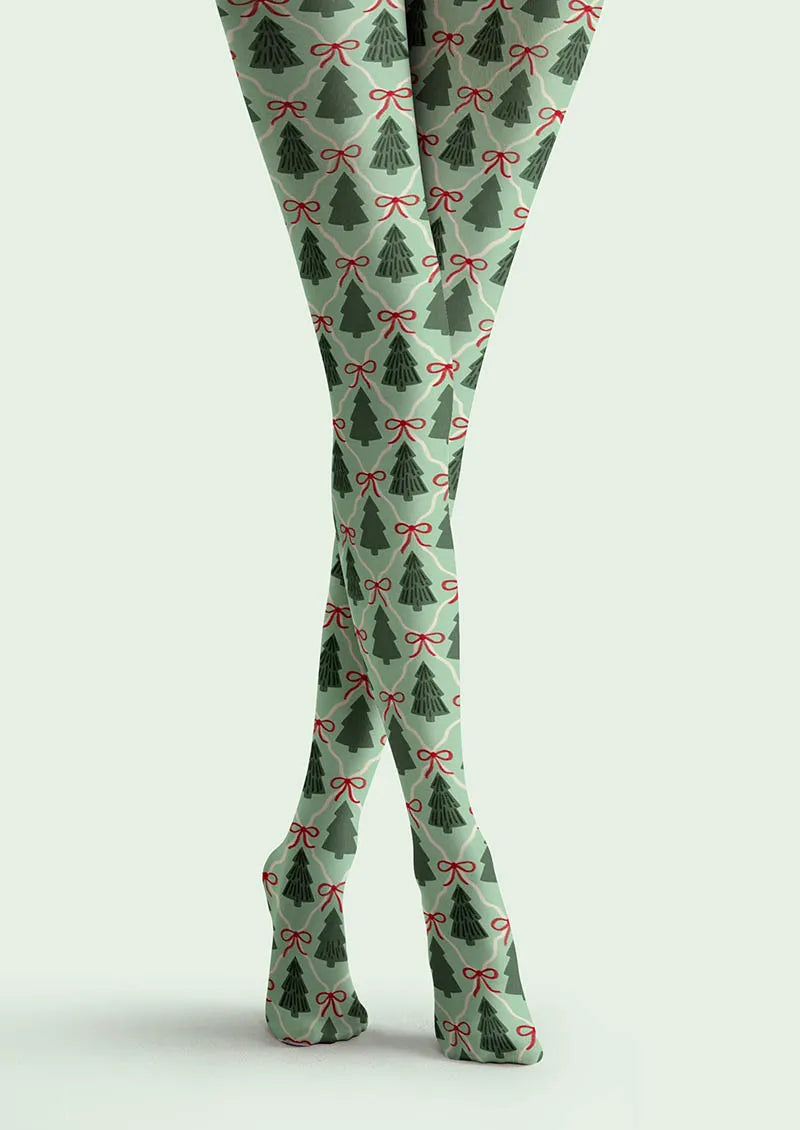 Viken Plan Christmas Fun Art Tree Forest Tights Hosiery Pantyhose