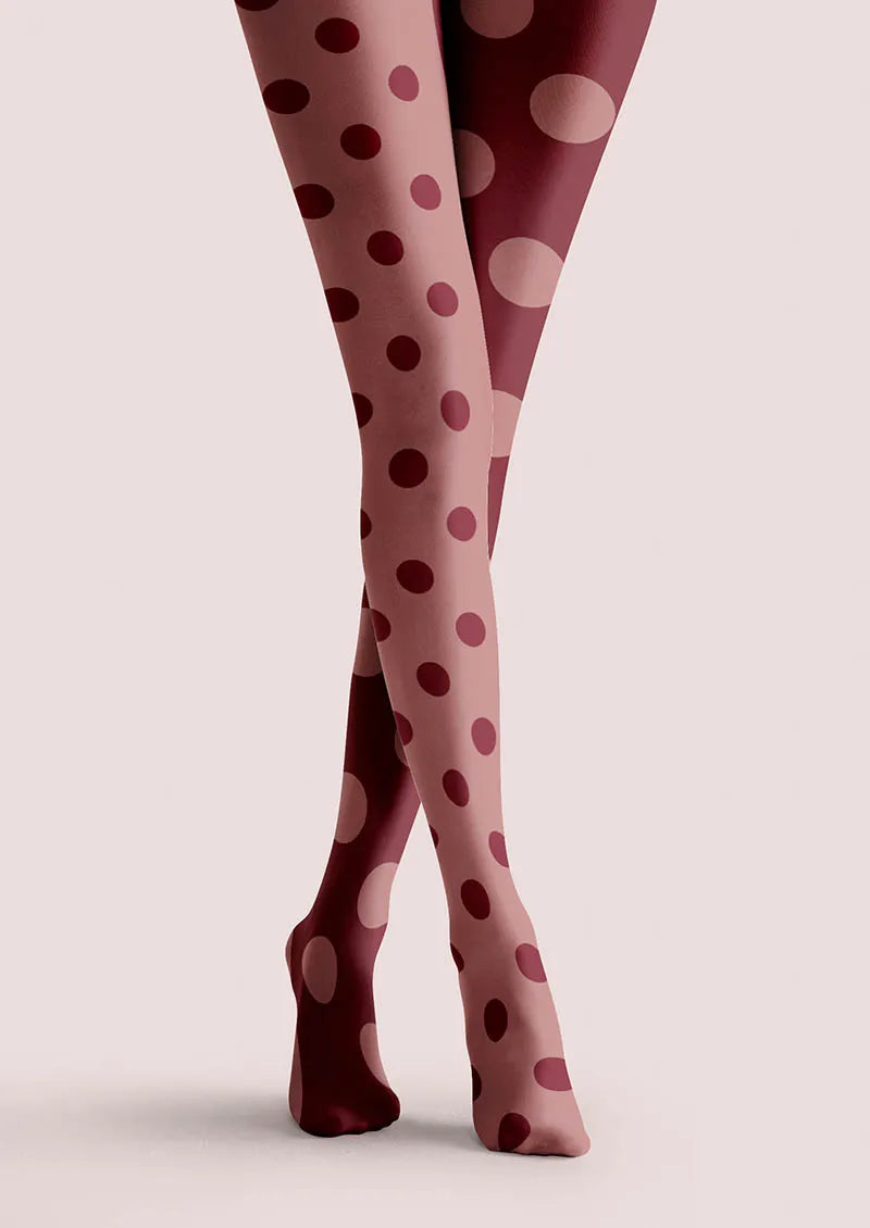 Viken Plan Burgundy Dots Tights Hosiery Pantyhose