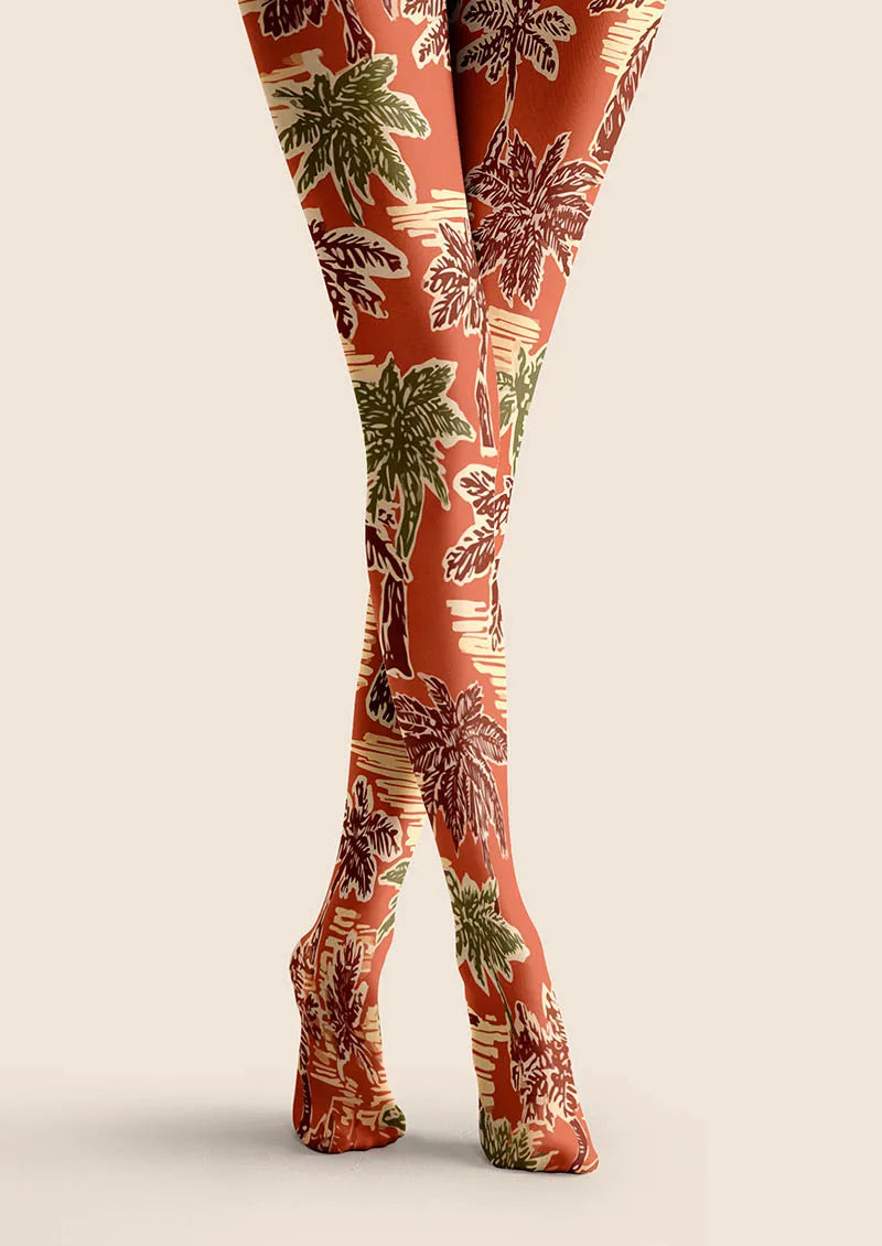 Viken Plan Hand-Drawn Palm Tights Hosiery Pantyhose