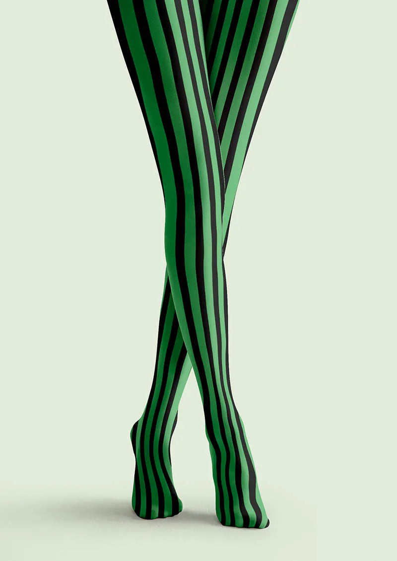 Viken Plan Green Shadow Stripe Tights Hosiery Pantyhose