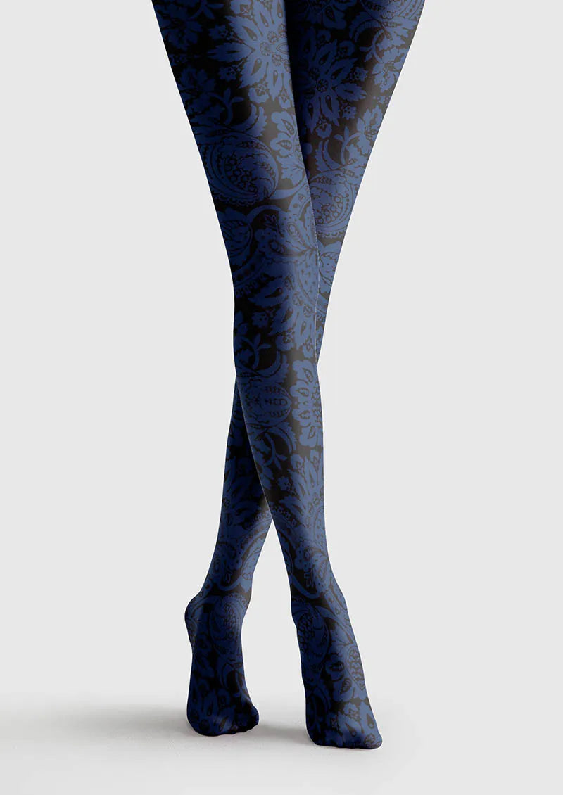 Viken Plan Baroque Bloom Vintage Blue Motif Tights Hosiery Pantyhose