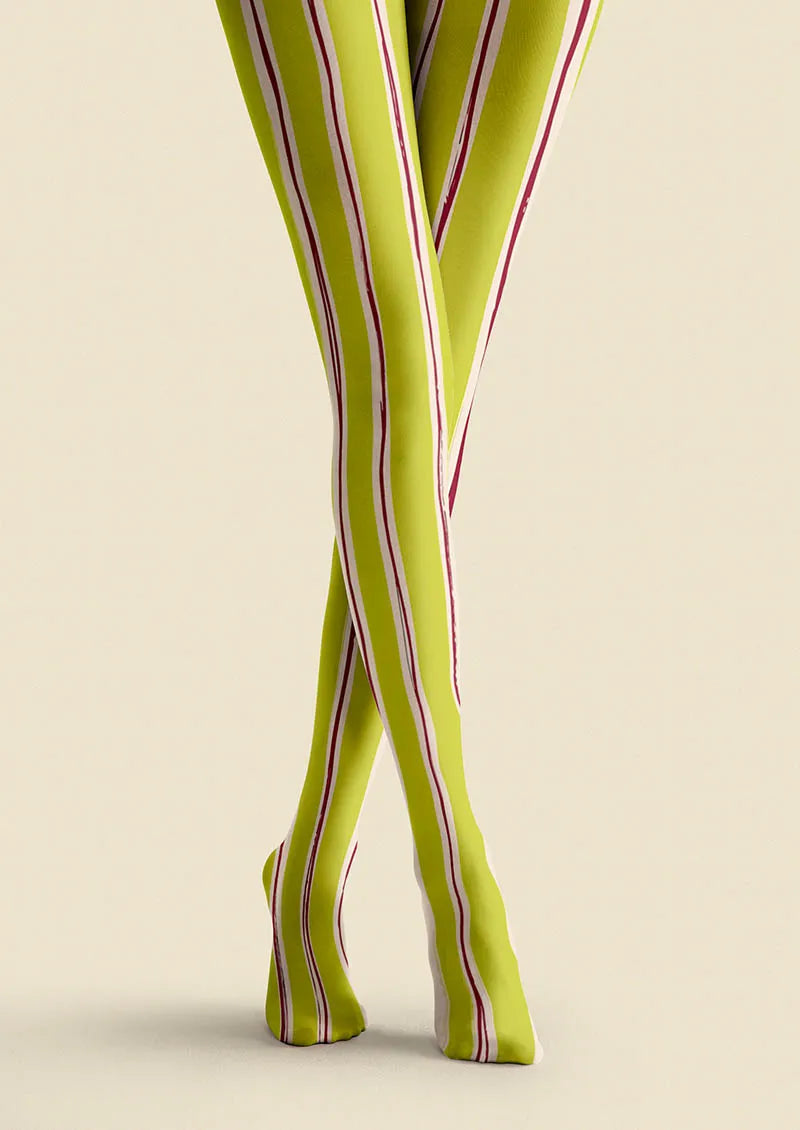 Viken Plan Lime Stripes Tights Hosiery Pantyhose