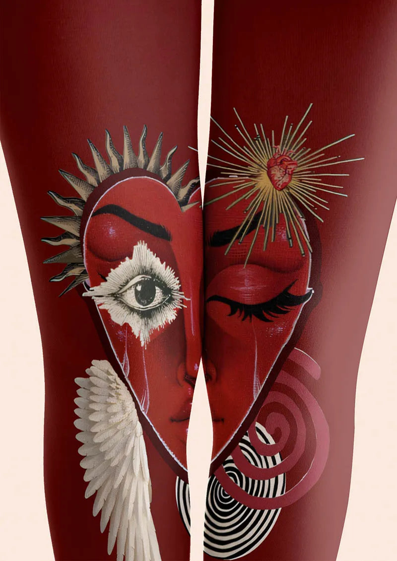 Viken Plan Valentine's Day Red Heartbeat Tights Hosiery Pantyhose