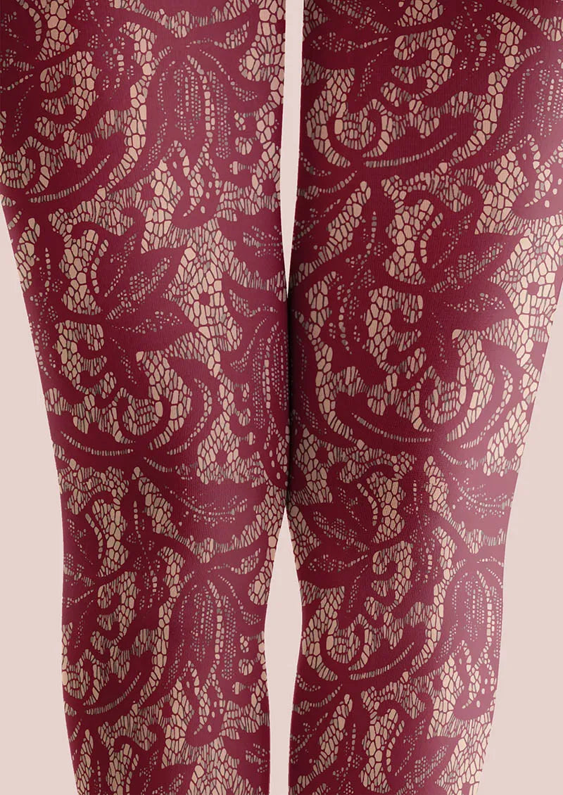 Viken Plan Lace Print Rose Grid Tights Hosiery Pantyhose