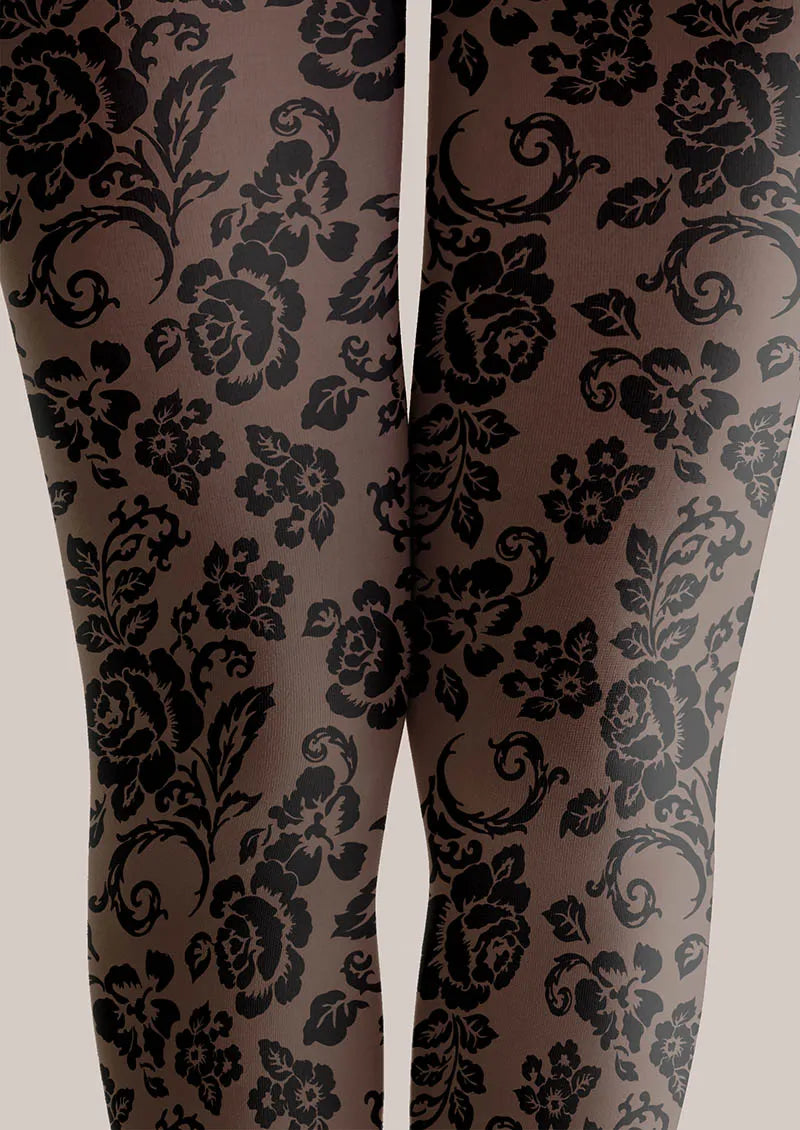 Viken Plan Flower Print Dark Bloom Tights Hosiery Pantyhose