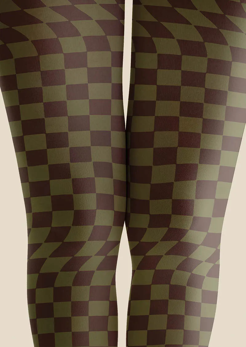Viken Plan Geometric Art Mocha Diamond Tights Hosiery Pantyhose
