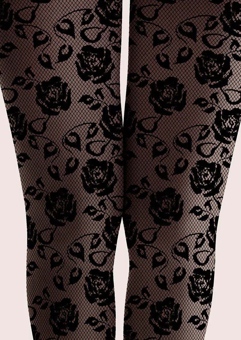 Viken Plan Lace Print Noir Bloom Tights Hosiery Pantyhose