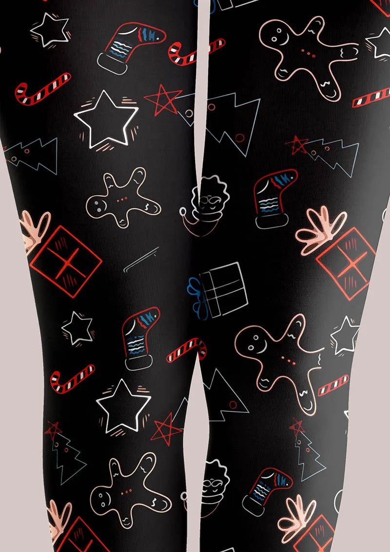 Viken Plan Christmas Fun Art Gingerbread Night Tights Hosiery Pantyhose