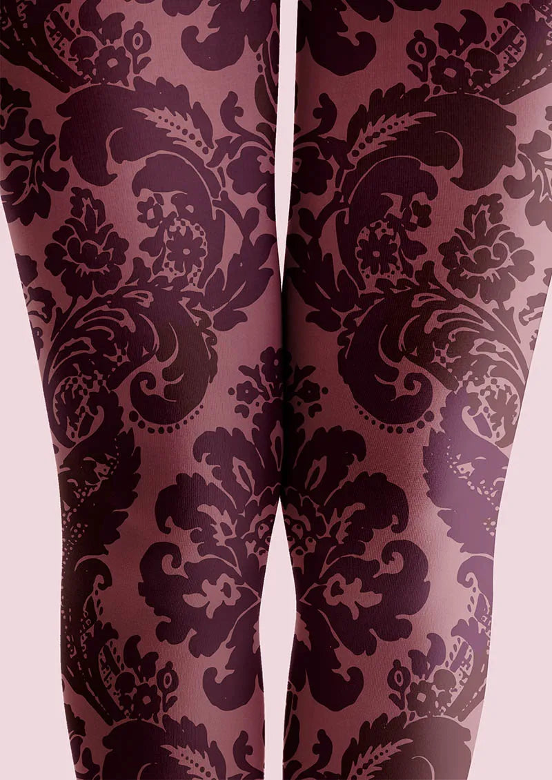 Viken Plan Baroque Bloom Plum Velvet Tights Hosiery Pantyhose