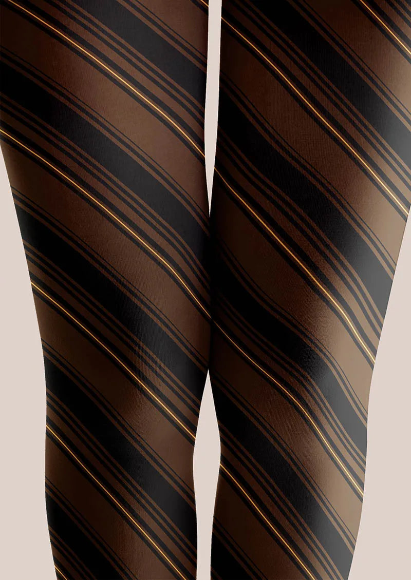 Viken Plan Geometric Art Brown Weave Tights Hosiery Pantyhose