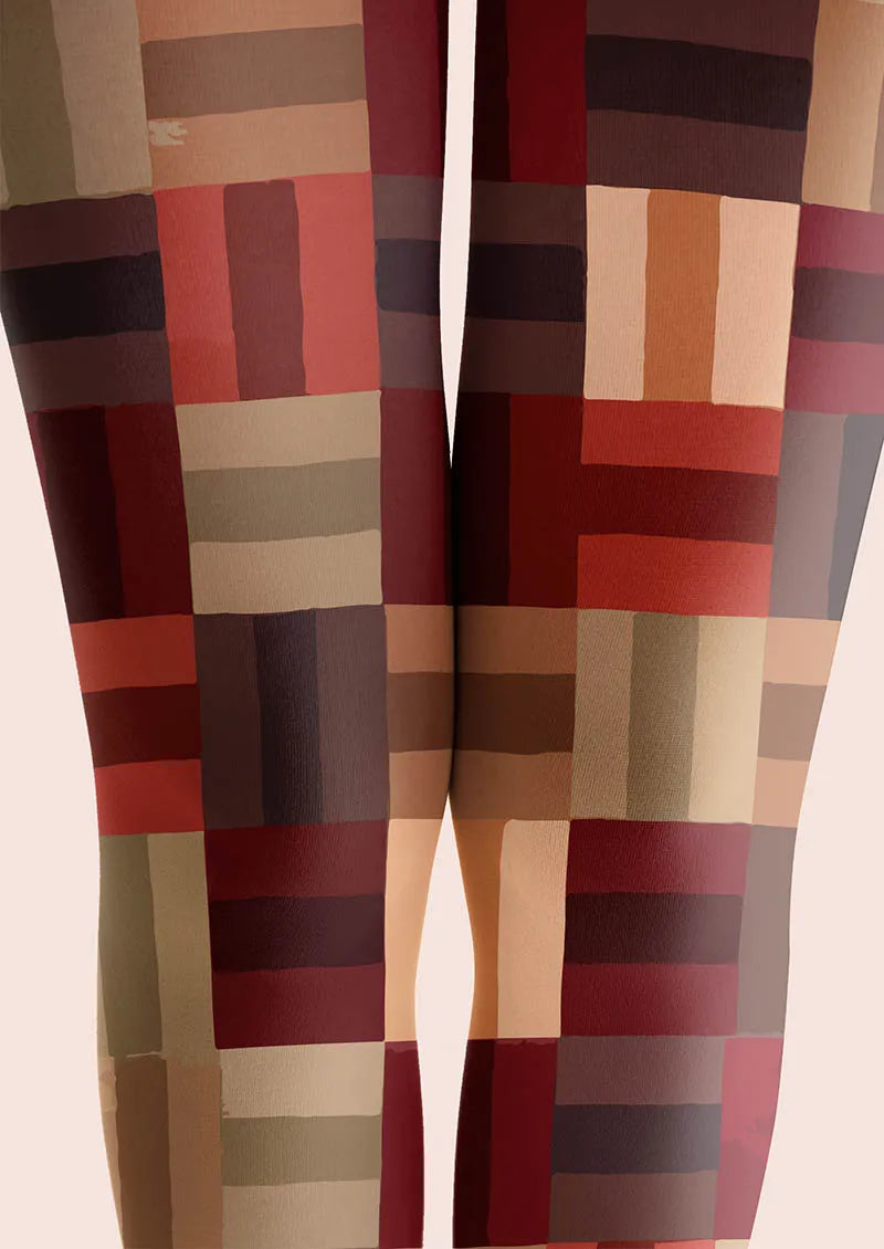 Viken Plan Christmas Fun Art Patch Plaid Tights Hosiery Pantyhose