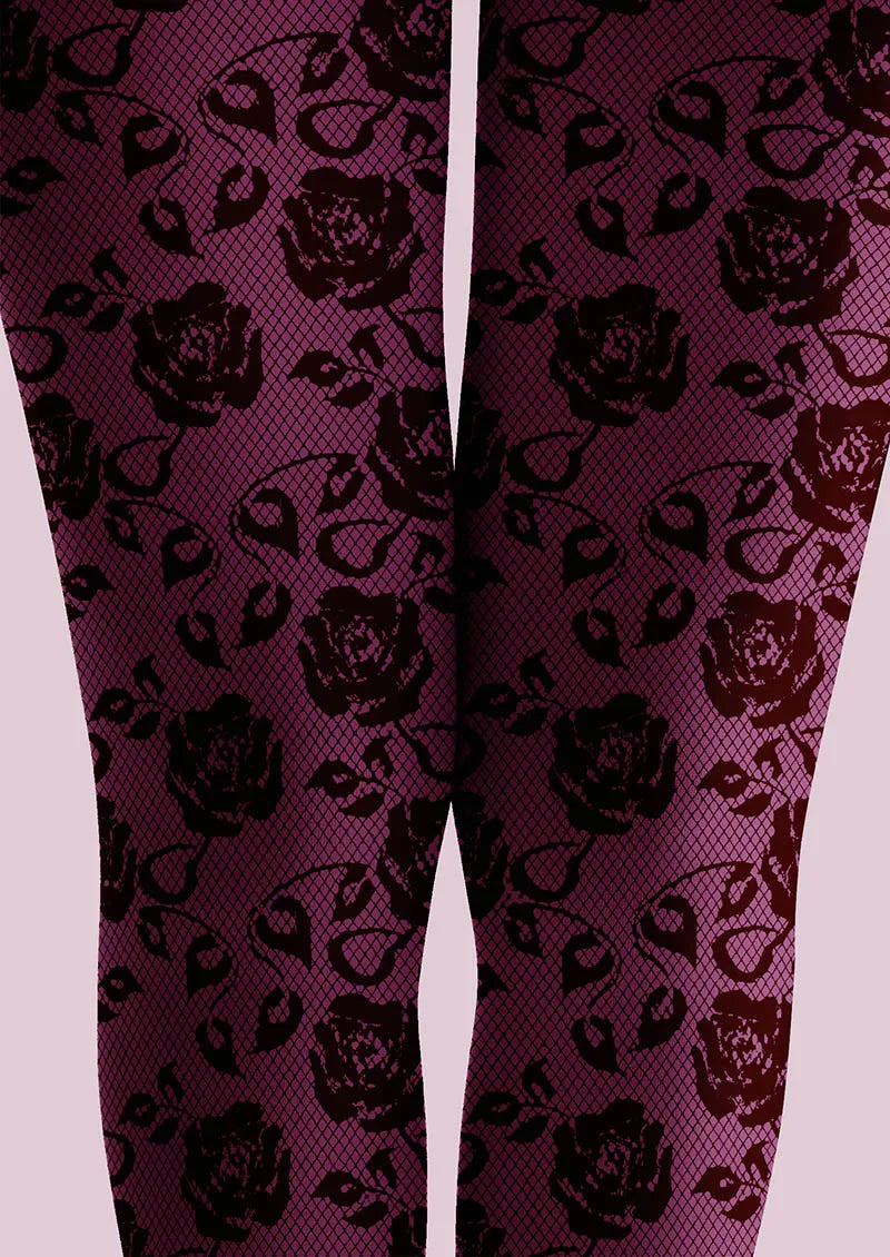 Viken Plan Lace Print Rose Bloom Tights Hosiery Pantyhose