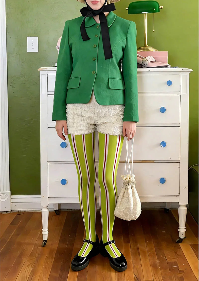 Viken Plan Lime Stripes Tights Hosiery Pantyhose