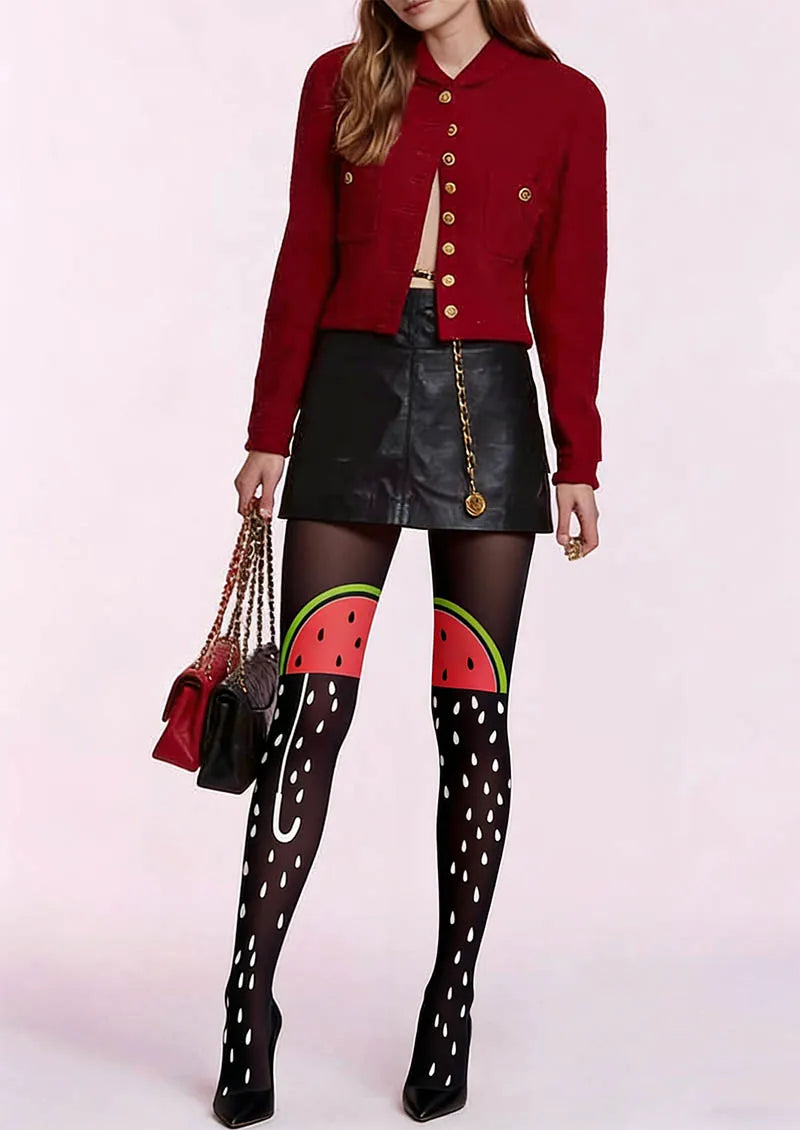 Viken Plan Fun Art Watermelon Slice Tights Hosiery Pantyhose