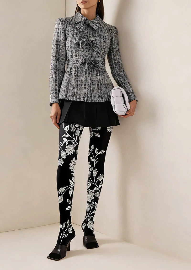 Viken Plan Floral pattern Midnight Bloom Tights Hosiery Pantyhose