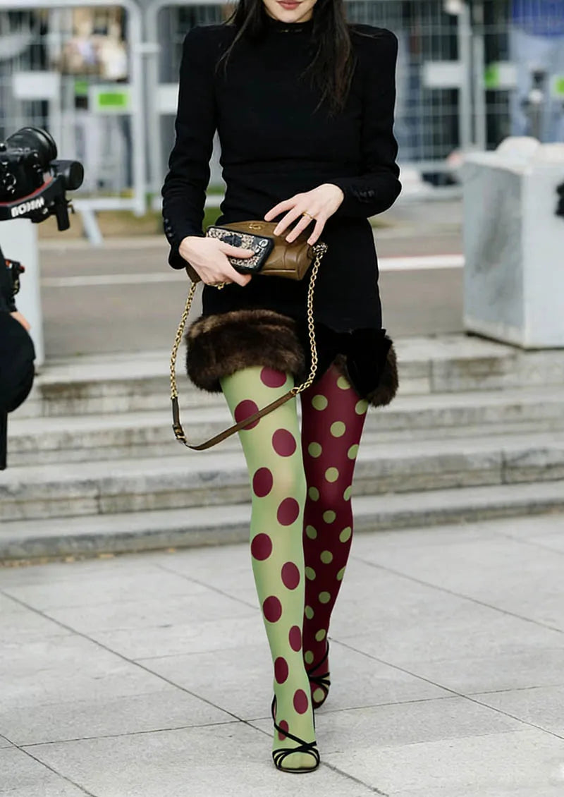 Viken Plan Green-Red Dots Tights Hosiery Pantyhose