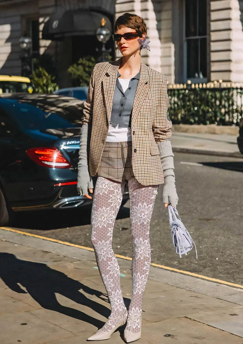 Viken Plan Lace Print Snowflake Lace Tights Hosiery Pantyhose