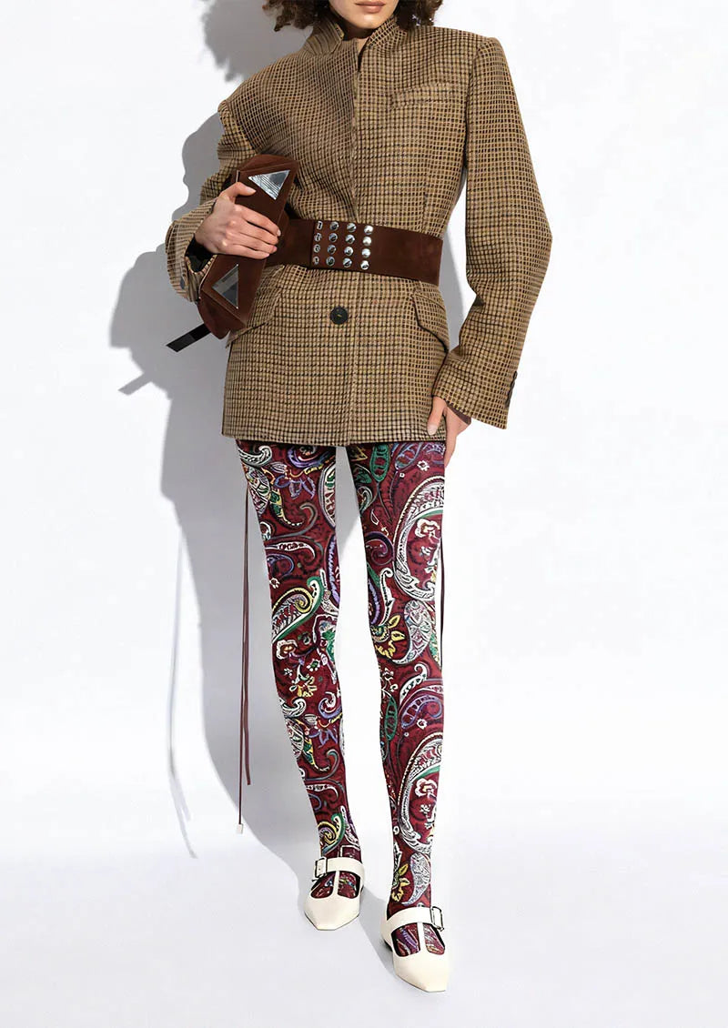 Viken Plan Classic Burgundy Paisley Tights Hosiery Pantyhose