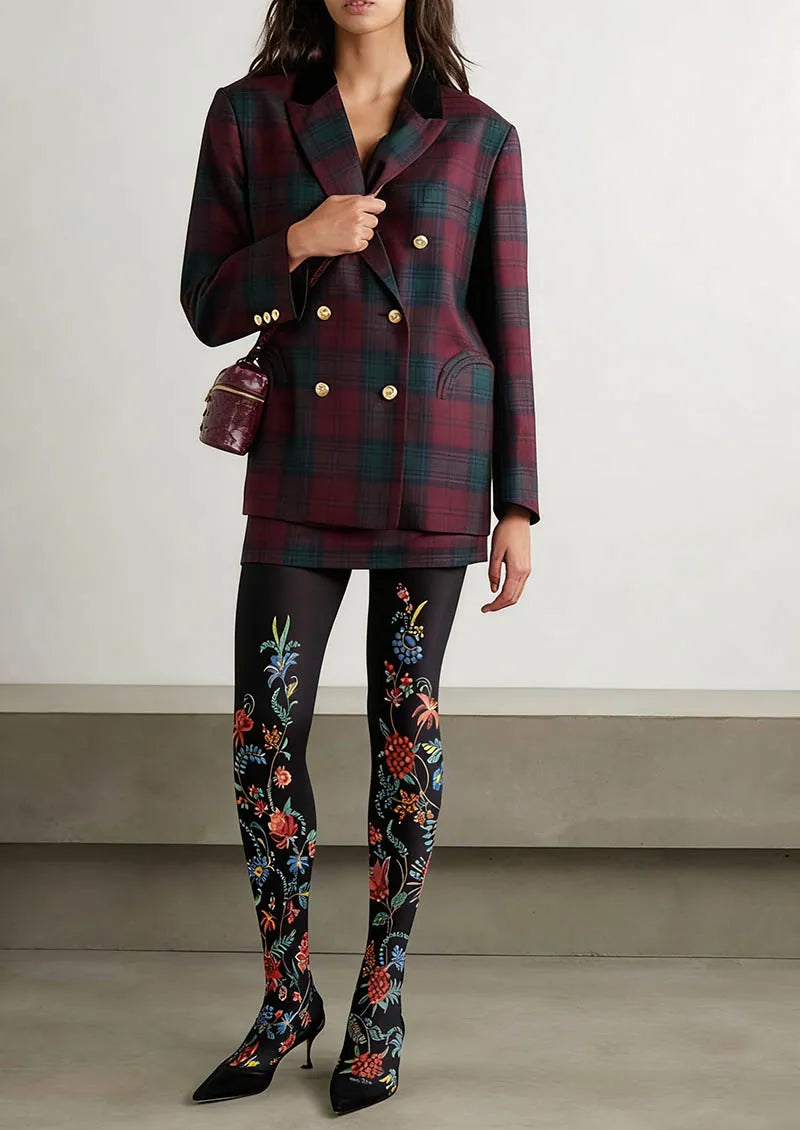 Viken Plan Exotic Floral Black Tights Hosiery Pantyhose