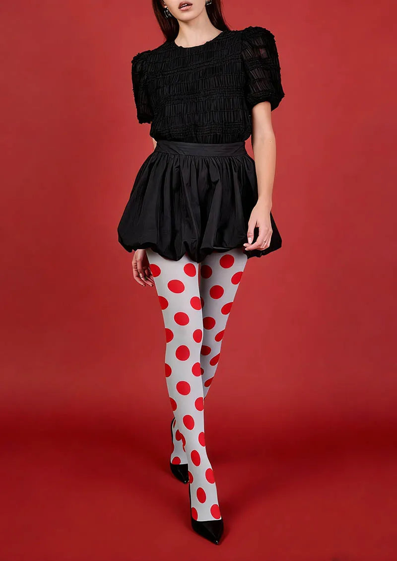 Viken Plan Grey-Red Dots Tights Hosiery Pantyhose