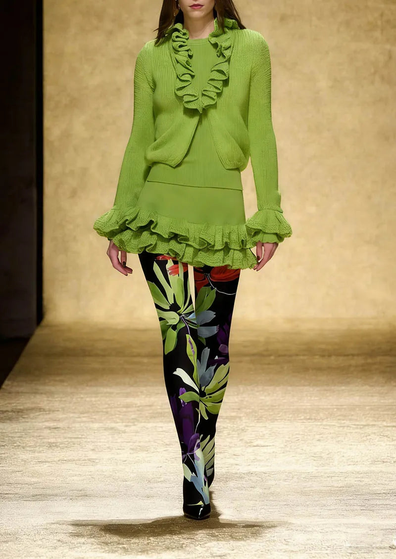 Viken Plan Tropical Leaf Mix Tights Hosiery Pantyhose
