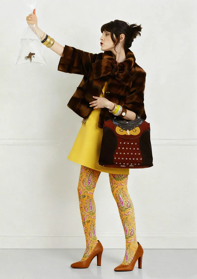 Viken Plan Warm Gold Paisley Tights Hosiery Pantyhose