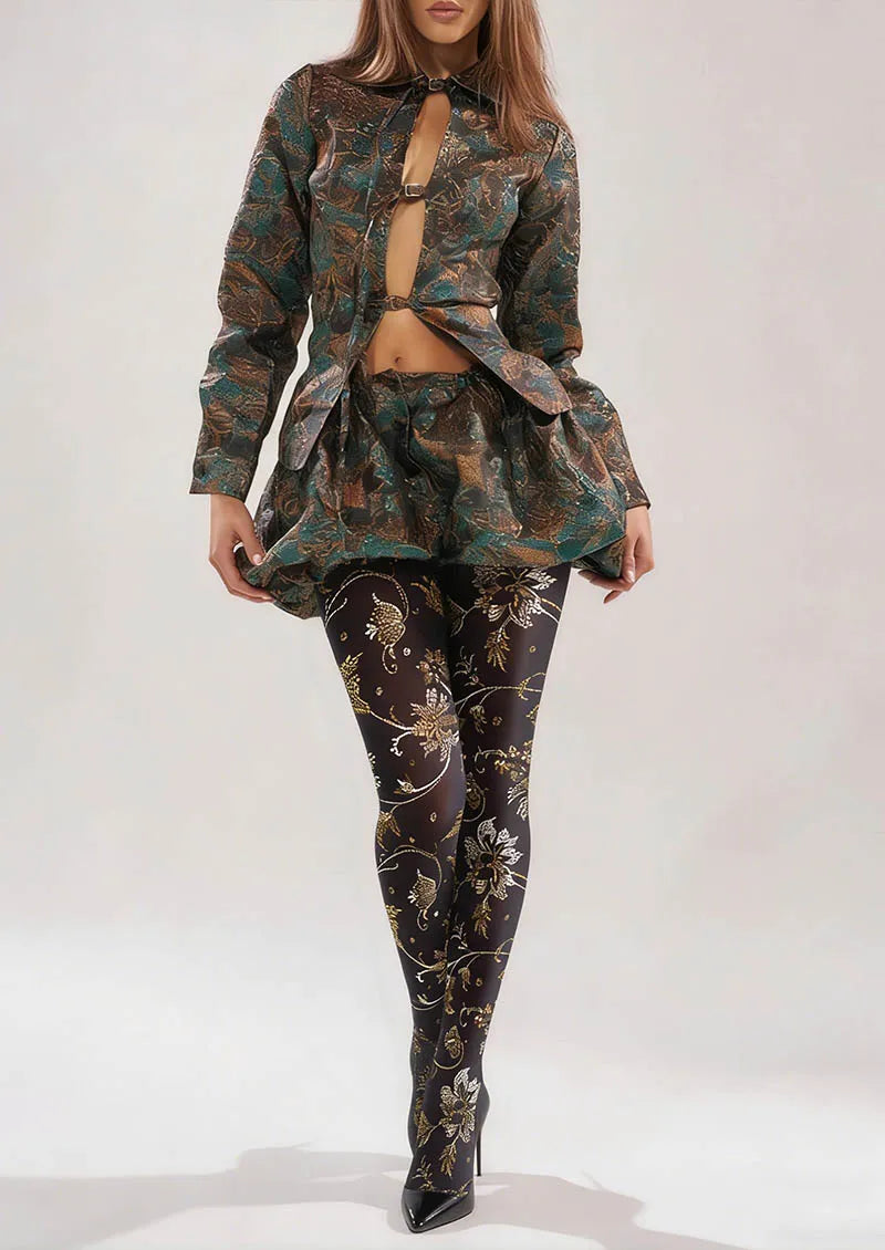 Viken Plan Floral pattern Dark Floral Tights Hosiery Pantyhose