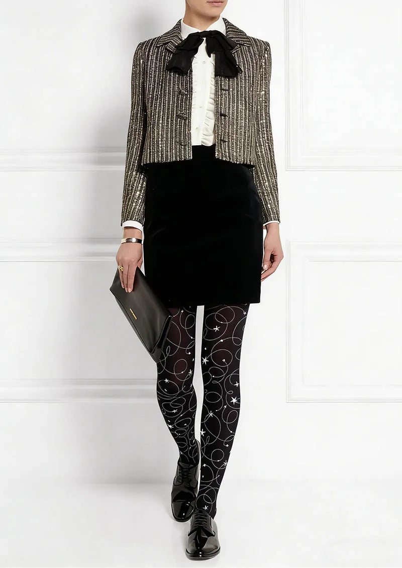 Viken Plan Geometric Art Star Chain Tights Hosiery Pantyhose