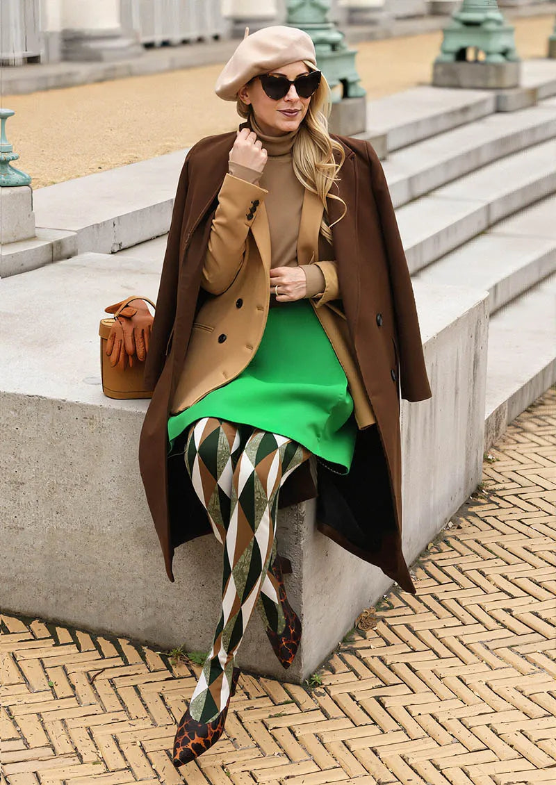 Viken Plan Olive Harlequin Patterned Tights Hosiery Pantyhose