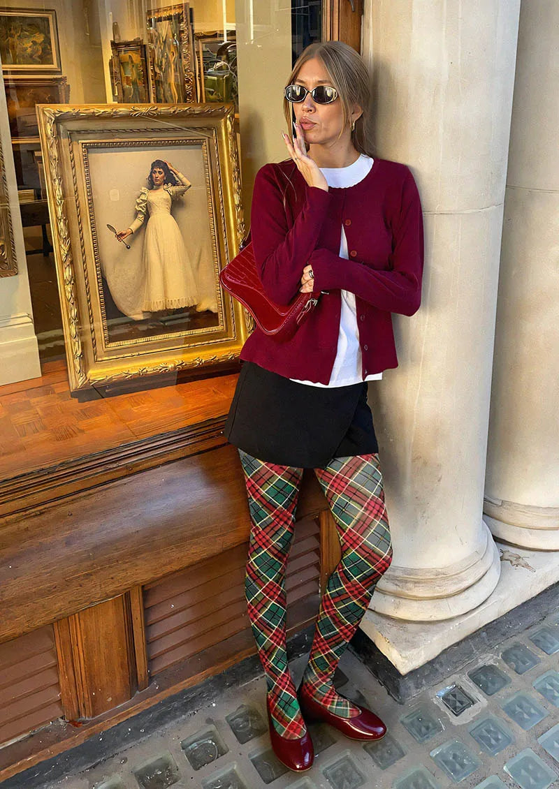Viken Plan Christmas  Holiday Plaid Story Tights Hosiery Pantyhose