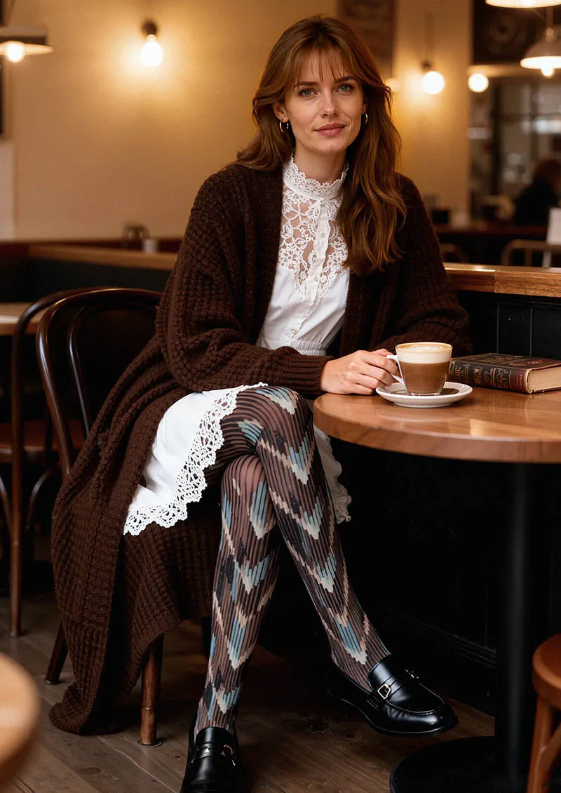 Viken Plan Black Smoke Stripes Tights Hosiery Pantyhose