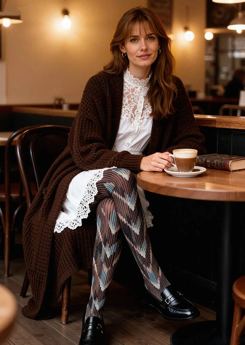Viken Plan Black Smoke Stripes Tights Hosiery Pantyhose