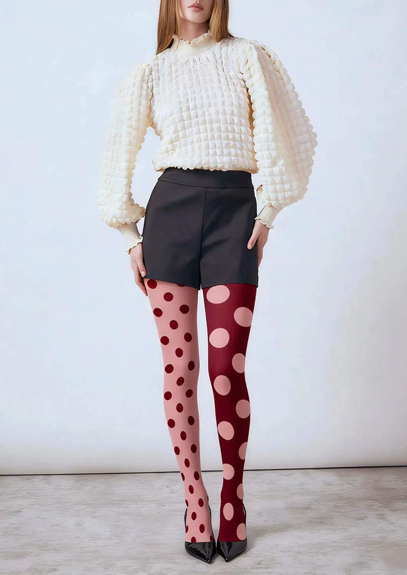 Viken Plan Burgundy Dots Tights Hosiery Pantyhose