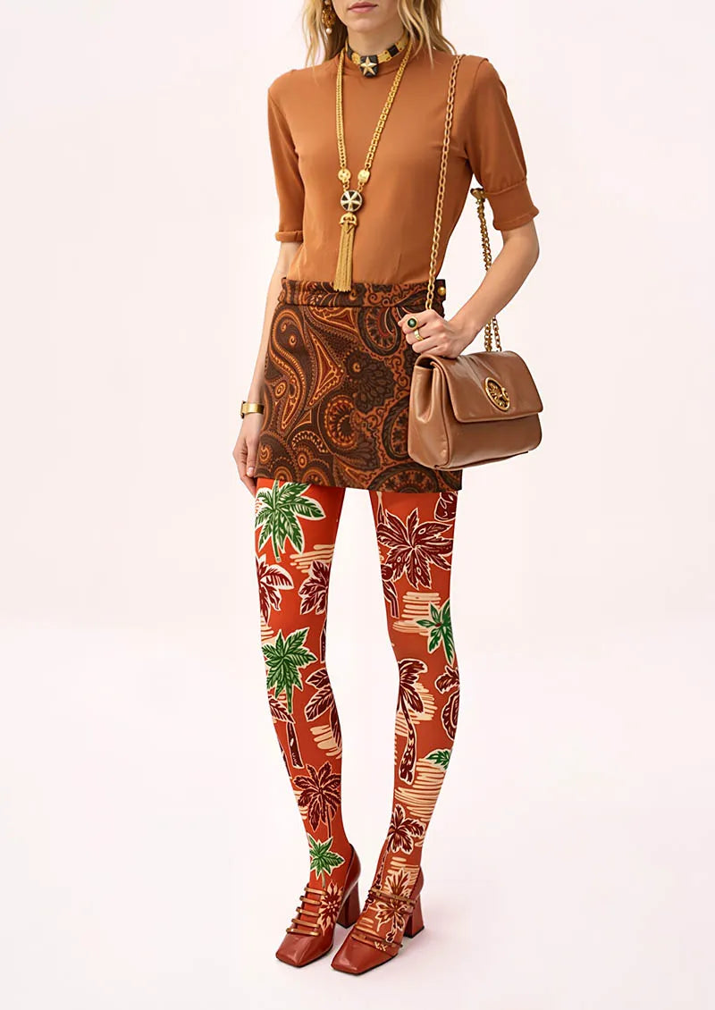 Viken Plan Hand-Drawn Palm Tights Hosiery Pantyhose
