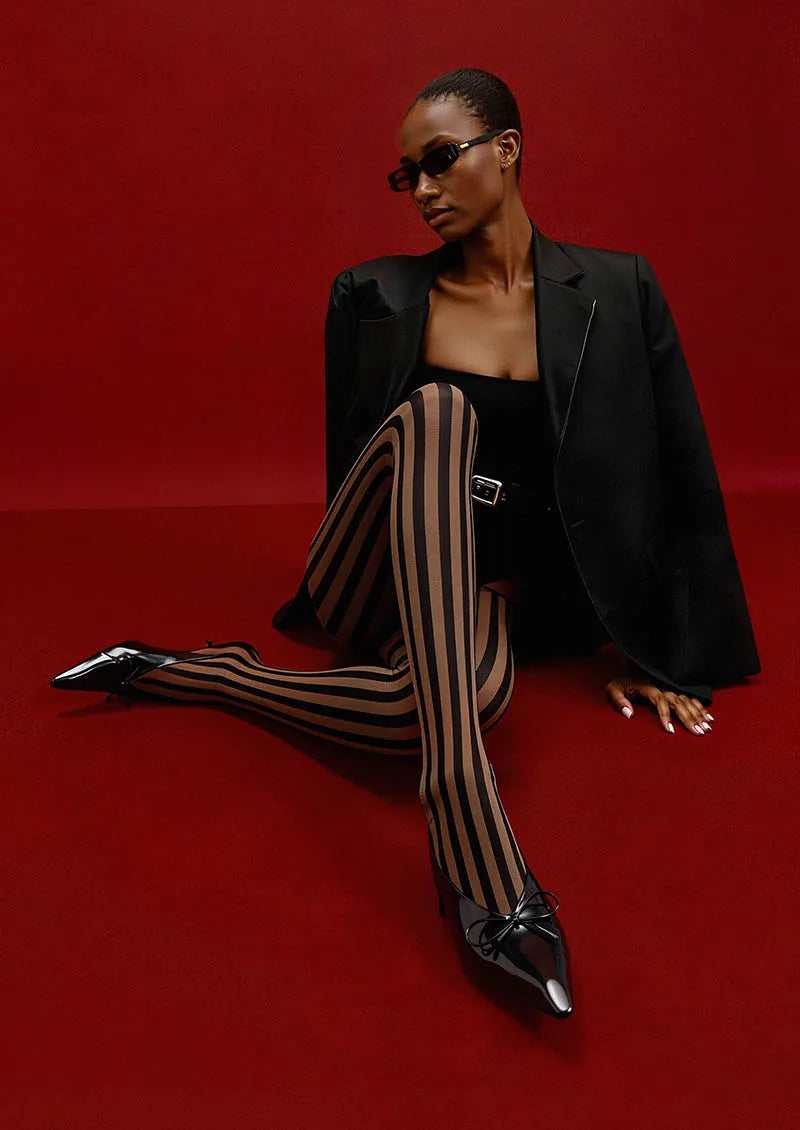 Viken Plan Mocha Vertical Stripes Tights Hosiery Pantyhose