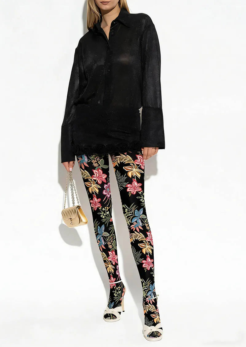 Viken Plan Floral pattern Night Bloom Tights Hosiery Pantyhose