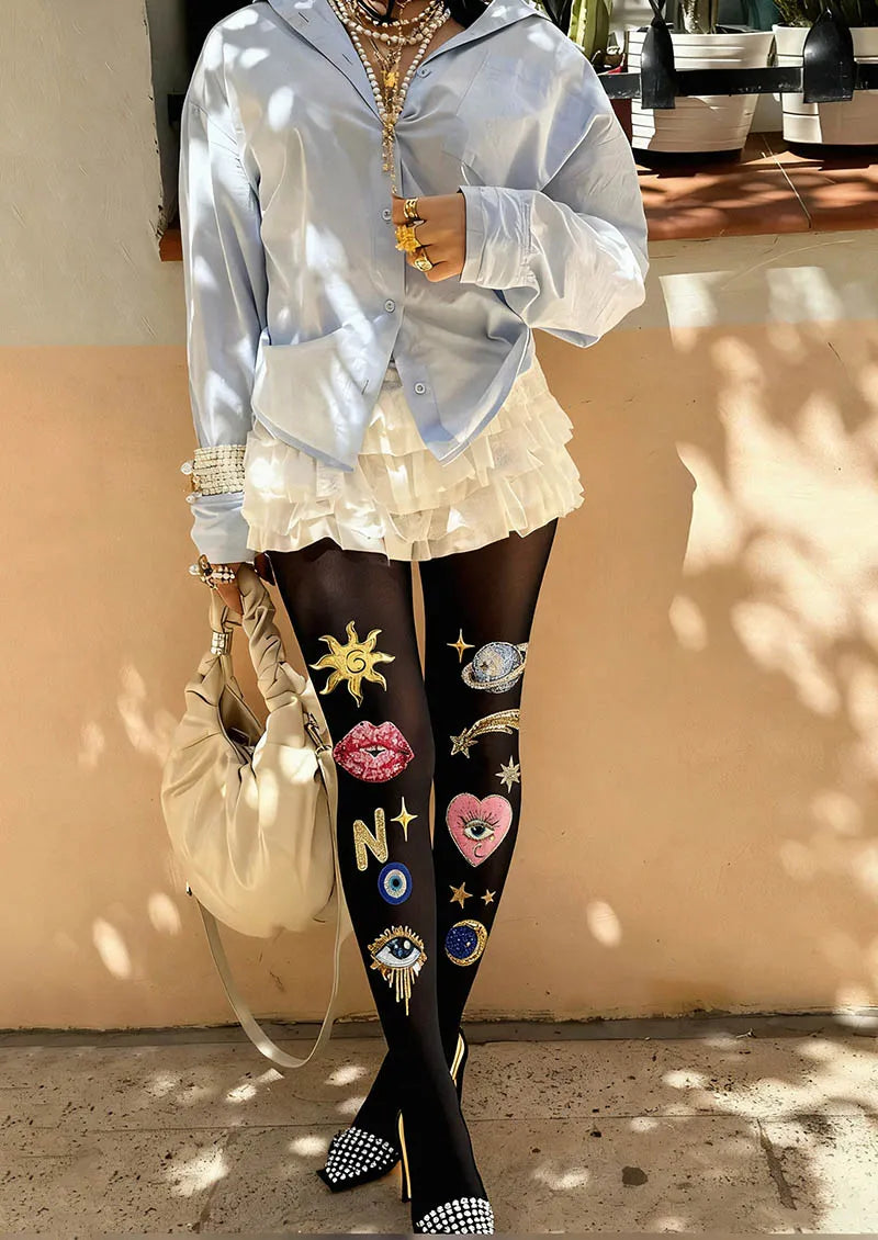 Viken Plan Fun Art  Fun Planet Tights Hosiery Pantyhose